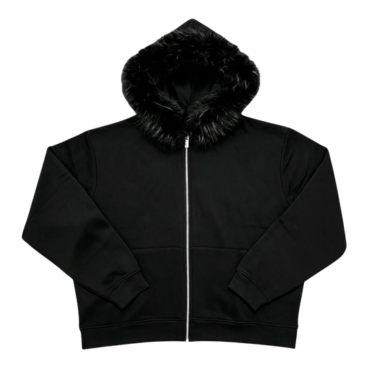 LOS VERC FAUX FUR ZIP HOODIE BLACK/BLACK