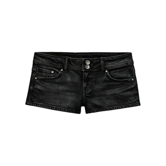 SEIJIN WAXED DENIM MINI SHORTS BLACK