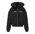 LOS VERC CURSIVE FAUX FUR ZIP HOODIE BLACK/BLACK