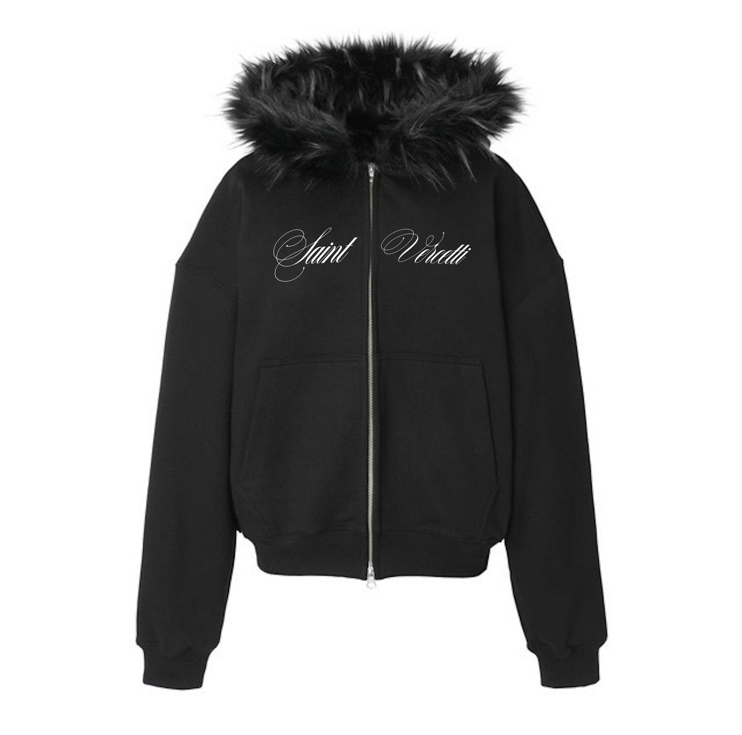 LOS VERC CURSIVE FAUX FUR ZIP HOODIE BLACK/BLACK