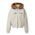 LOS VERC CURSIVE FAUX FUR ZIP HOODIE GREY/CHESTNUT