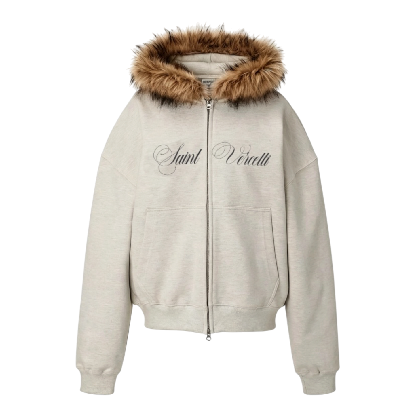 LOS VERC CURSIVE FAUX FUR ZIP TRACKSUIT GREY/BROWN