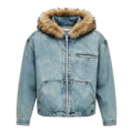 LOS VERC FAUX FUR ZIP UP DENIM JACKET BLUE