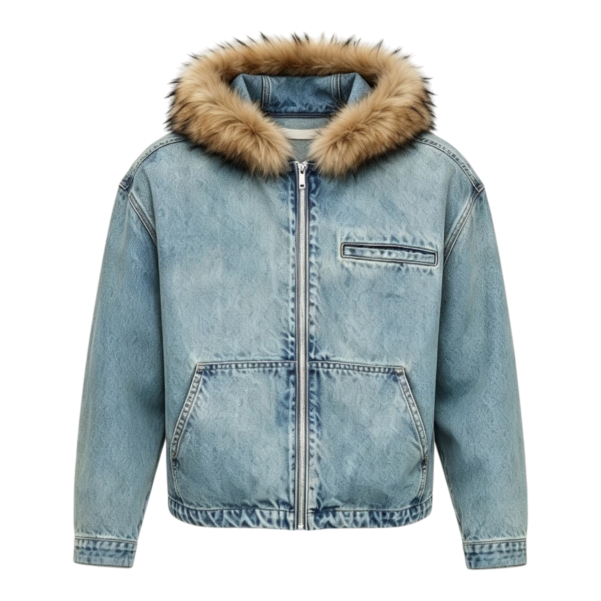 LOS VERC FAUX FUR ZIP UP DENIM JACKET BLUE