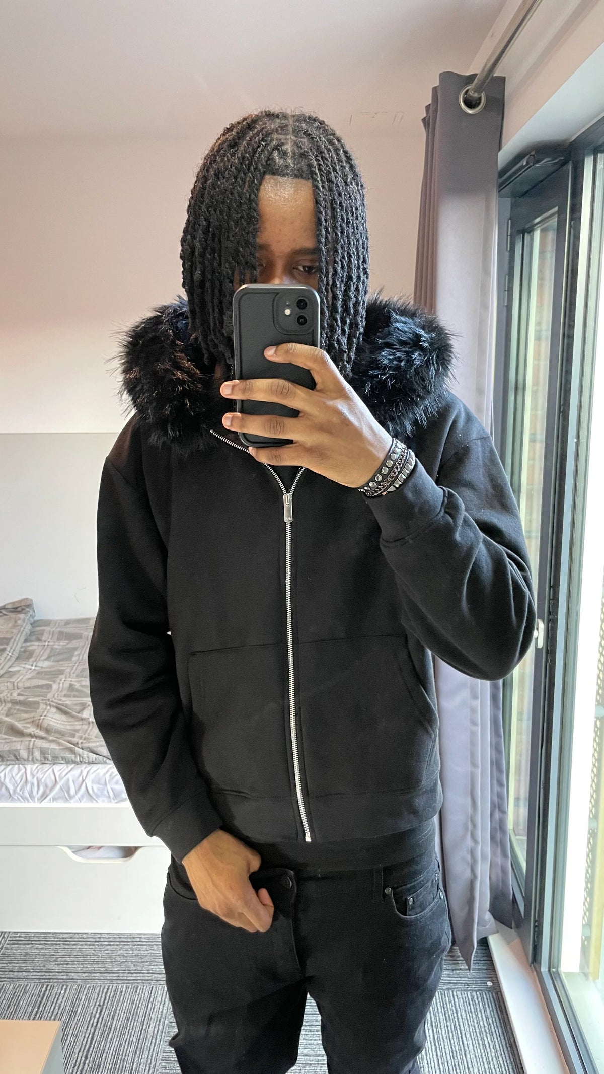 LOS VERC FAUX FUR ZIP HOODIE BLACK/BLACK