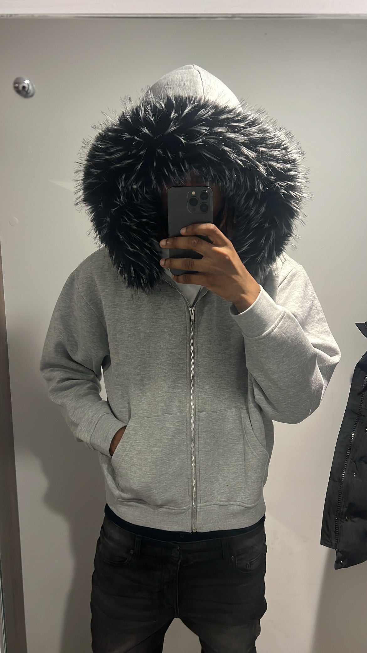 LOS VERC FAUX FUR ZIP GREY/FROST BLACK