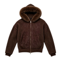 LOS VERC FAUX FUR ZIP UP KNIT JACKET BROWN