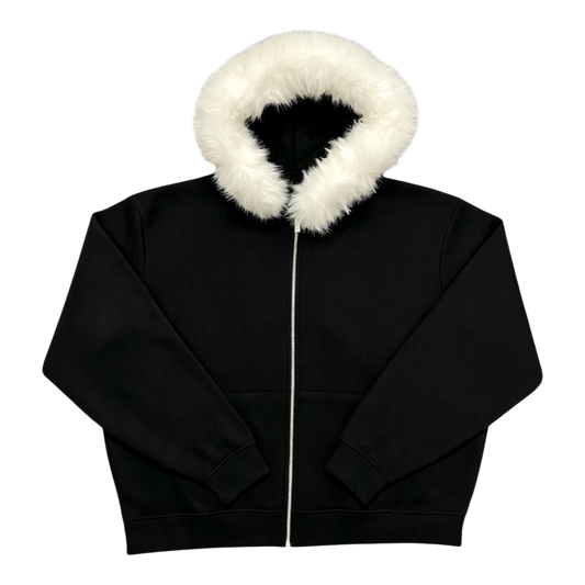 LOS VERC FAUX FUR ZIP UP HOODIE BLACK/WHITE