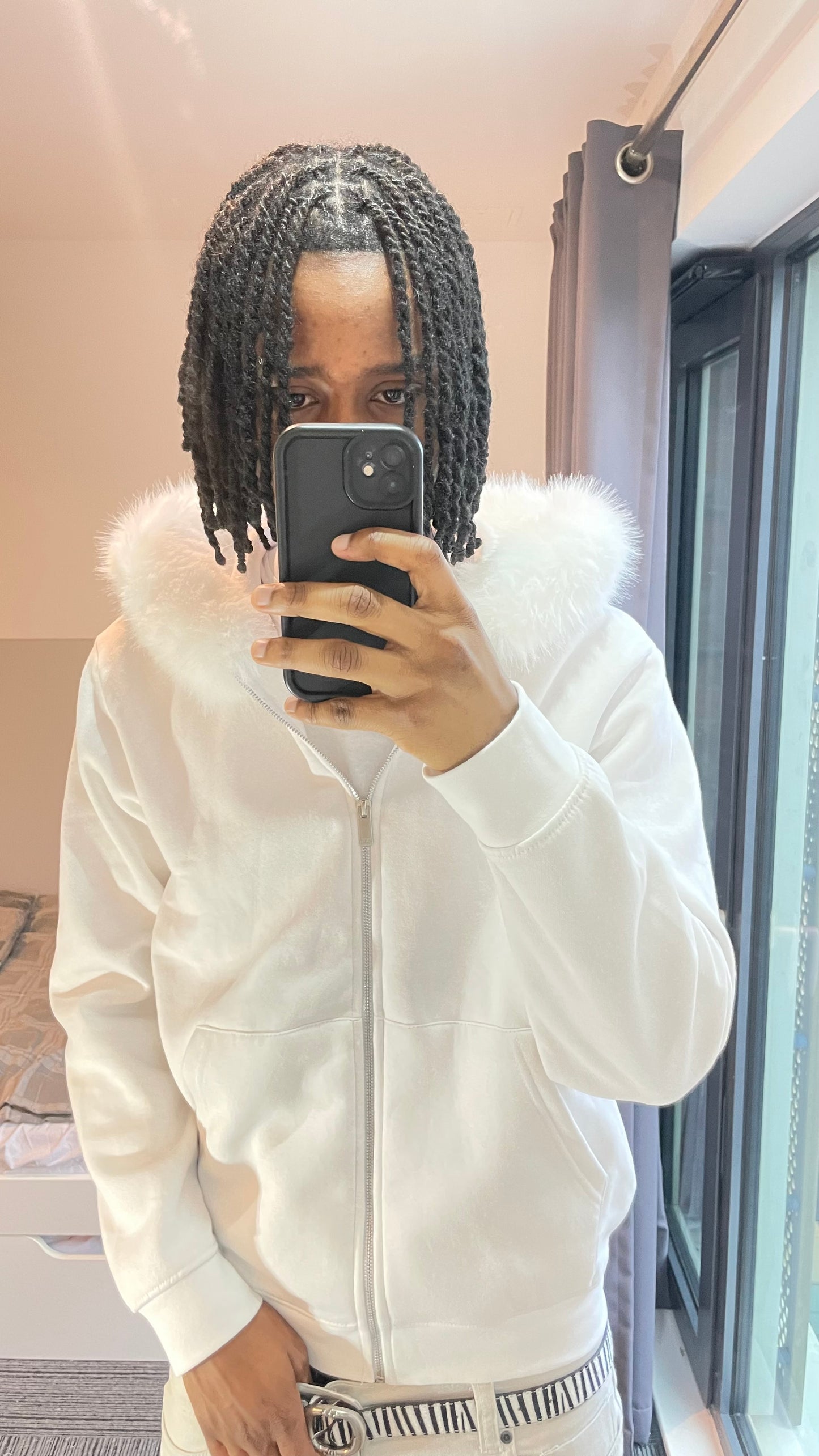 LOS VERC FAUX FUR ZIP HOODIE WHITE