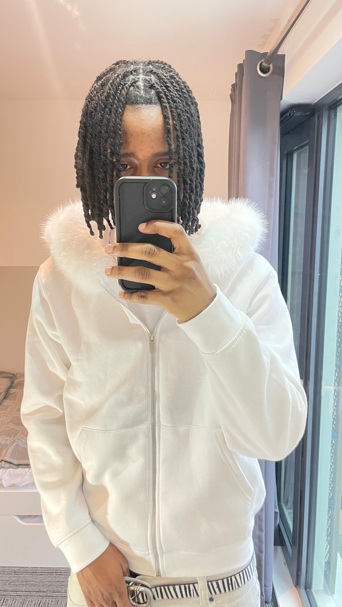 LOS VERC FAUX FUR ZIP HOODIE WHITE