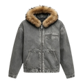 LOS VERC FAUX FUR ZIP UP DENIM JACKET GREY