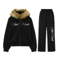 LOS VERC CURSIVE FAUX FUR ZIP TRACKSUIT BLACK/BROWN