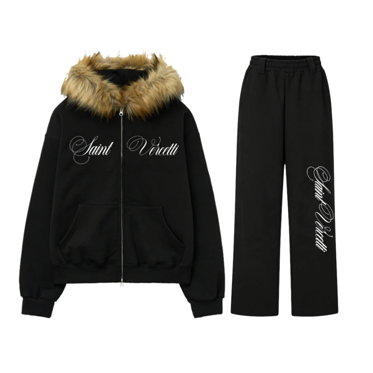 LOS VERC CURSIVE FAUX FUR ZIP TRACKSUIT BLACK/BROWN