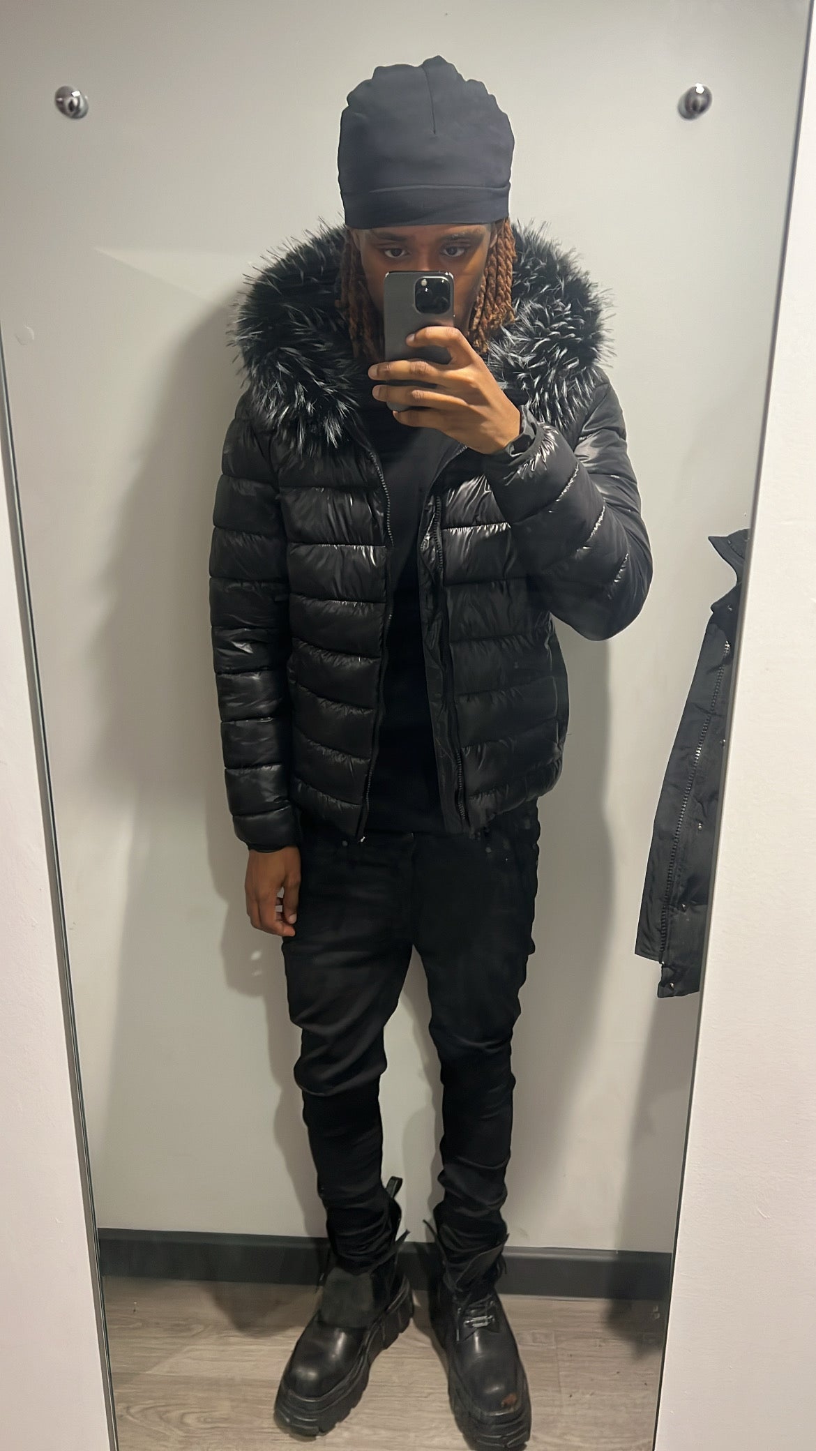 LOS VERC FAUX FUR PUFFER JACKET FROST BLACK