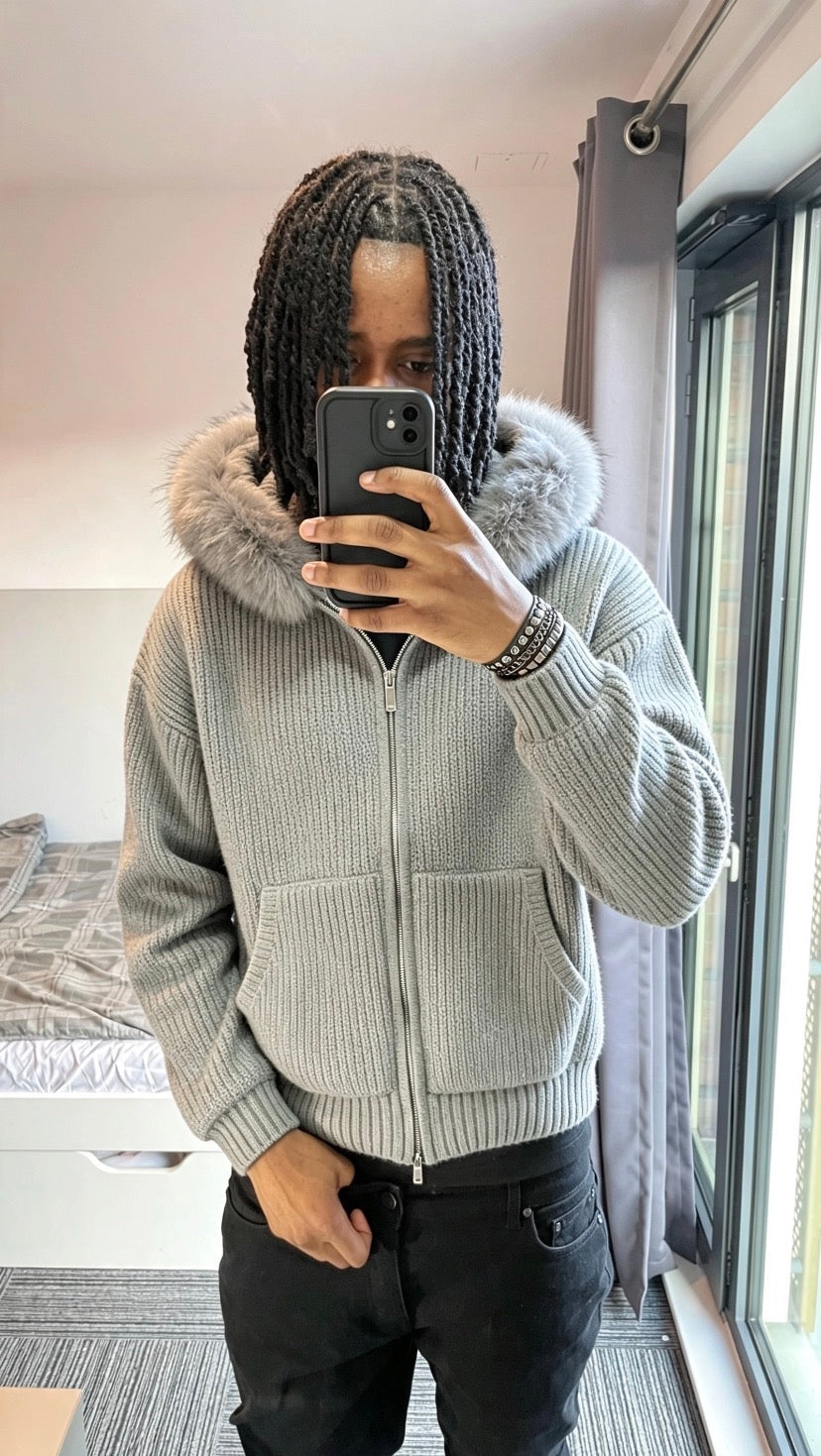 LOS VERC FAUX FUR ZIP UP KNIT JACKET