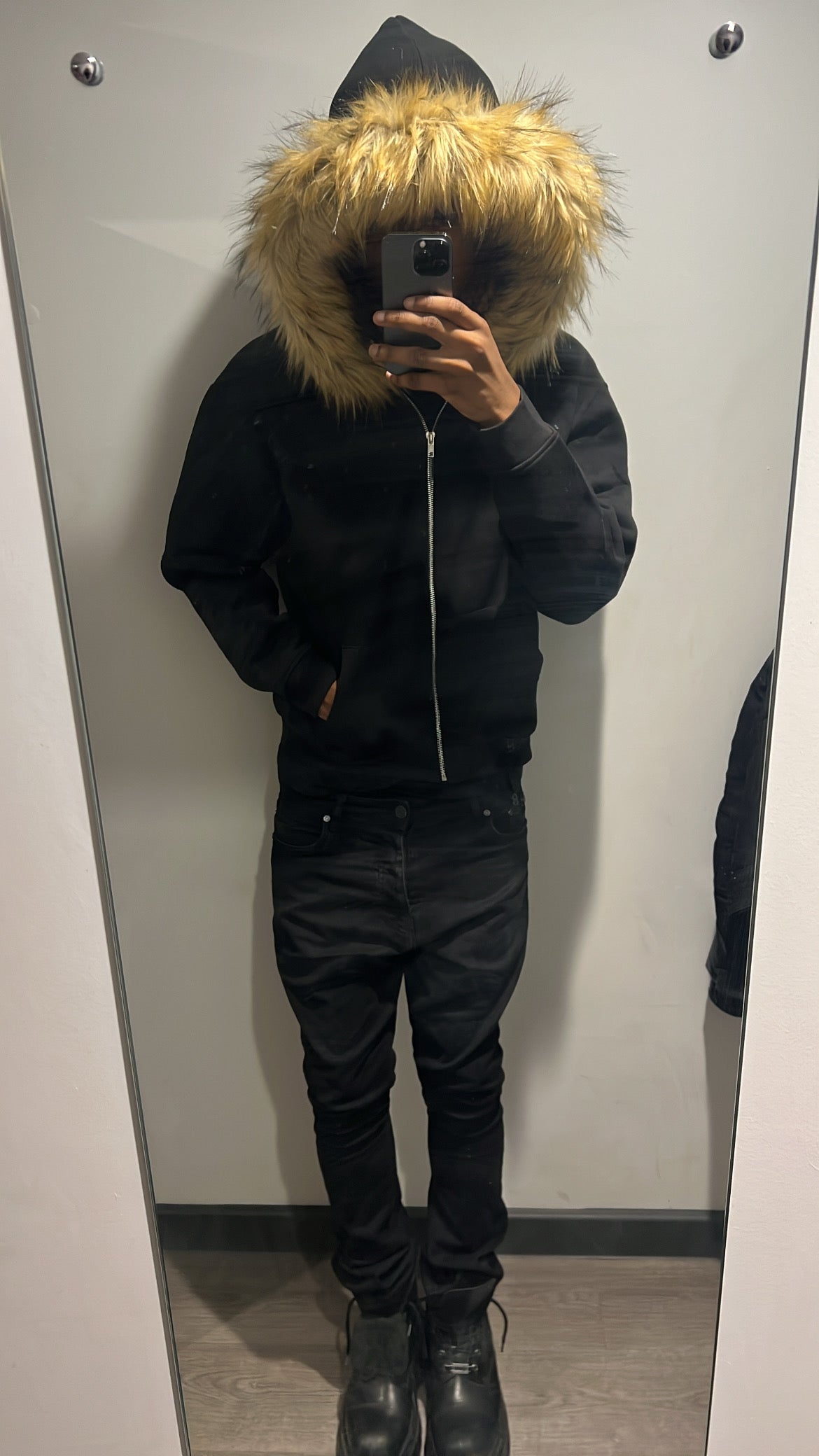 LOS VERC FAUX FUR ZIP HOODIE BLACK