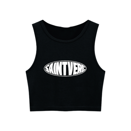 DISTORT CROP TANK TOP BLACK