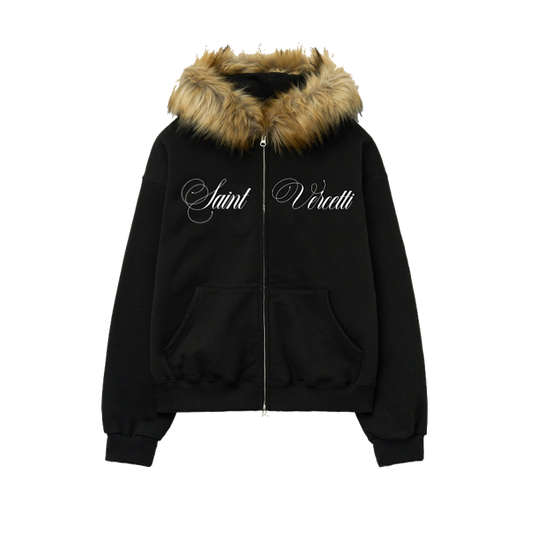 LOS VERC CURSIVE FAUX FUR ZIP TRACKSUIT BLACK/BROWN